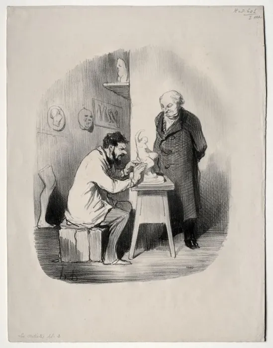 Framed Print : The Artists, plate 2: You must model me in this manner one day, 1848 Framed Print : The Artists, plate 2: You must model me in this manner one day, 1848