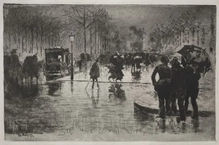 Framed Print : Artists Returning from the Salon, 1877. Creator: Felix Hilaire Buhot (French, 1847-1898) Framed Print : Artists Returning from the Salon, 1877. Creator: Felix Hilaire Buhot (French, 1847-1898)