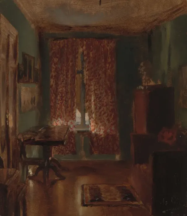 Framed Print : The Artists Sitting Room in Ritterstrasse, 1851. Creator: Adolph Menzel Framed Print : The Artists Sitting Room in Ritterstrasse, 1851. Creator: Adolph Menzel