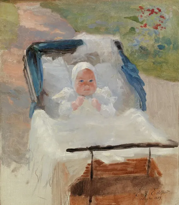 Framed Print : The Artist's Son Erik in a Pram; The Artist´s Son Erik in his Perambulator, 1889. Creator: Albert Edelfelt