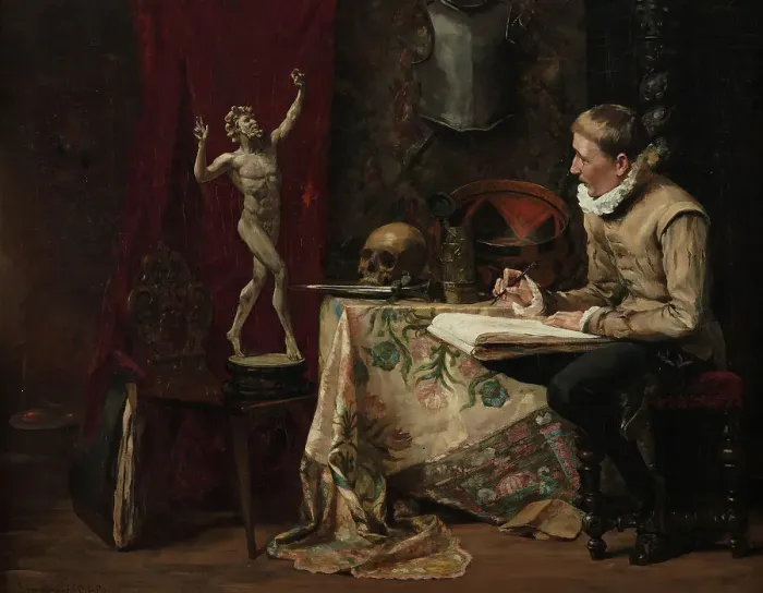 Framed Print : The Artist's Studio, with self-portrait, late 19th century. Creator: Hugo Birger Framed Print : The Artist's Studio, with self-portrait, late 19th century. Creator: Hugo Birger