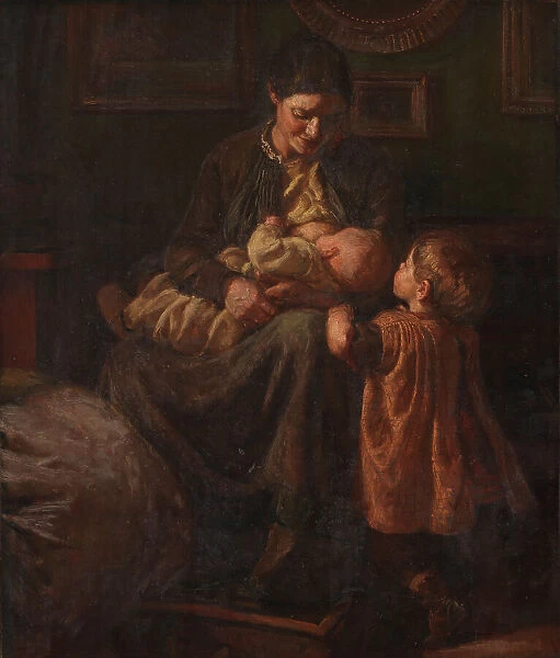 The artist's wife with two children, 1890. Creator: Joakim Skovgaard