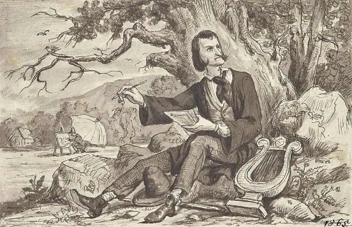 Framed Print : The arts: poet, lyre, painter, around 1870. Creator: Joseph Eugen Horwarter