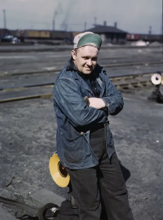 Framed Print : A.S. Gerdee, of 3251 Maypole(?) Street, working as a switchman... Chicago, Ill. 1943. Creator: Jack Delano Framed Print : A.S. Gerdee, of 3251 Maypole(?) Street, working as a switchman... Chicago, Ill. 1943. Creator: Jack Delano