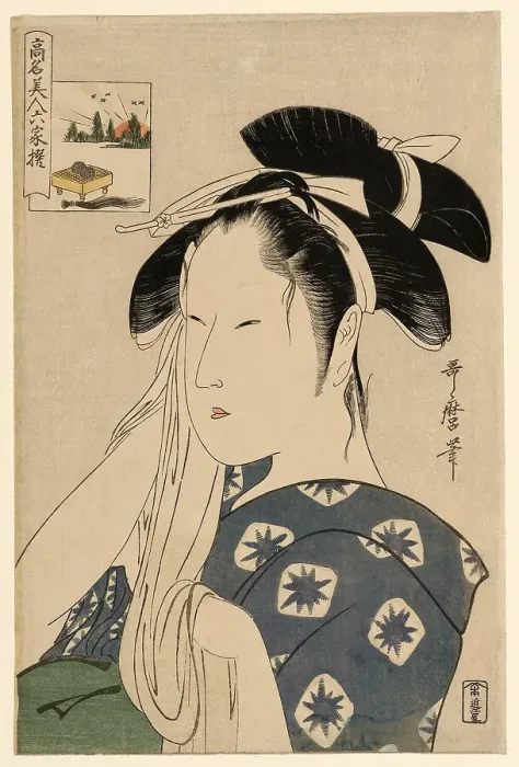Framed Print : The Asahiya Widow, from the series “Renowned Beauties Likened to the Six Immortal... c. 1795 / 96. Creator: Kitagawa Utamaro Framed Print : The Asahiya Widow, from the series “Renowned Beauties Likened to the Six Immortal... c. 1795 / 96. Creator: Kitagawa Utamaro