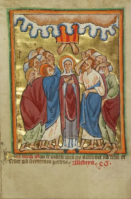 Framed Print : The Ascension, about 1190-1200; text added about 1480-1490. Creator: Unknown Framed Print : The Ascension, about 1190-1200; text added about 1480-1490. Creator: Unknown