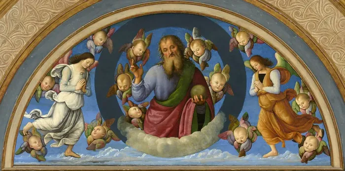 Framed Print : The Ascension of Christ. Detail: The Eternal Father between Two Angels, 1498. Creator: Perugino (ca. 1450-1523) Framed Print : The Ascension of Christ. Detail: The Eternal Father between Two Angels, 1498. Creator: Perugino (ca. 1450-1523)