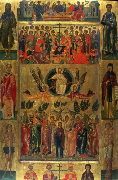Framed Print : The Ascension of Christ with the Hetoimasia, 15th century. Artist: Ritzos, Andreas (1421-1492) Framed Print : The Ascension of Christ with the Hetoimasia, 15th century. Artist: Ritzos, Andreas (1421-1492)