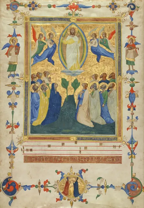 Framed Print : The Ascension of Christ; Leaf from the Laudario of Sant'Agnese, about 1340. Creator: Pacino di Bonaguida Framed Print : The Ascension of Christ; Leaf from the Laudario of Sant'Agnese, about 1340. Creator: Pacino di Bonaguida