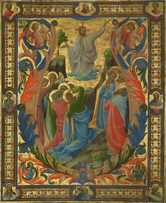 Framed Print : The Ascension: cutting from a gradual, designed about 1410; completed about 1431. Creators: Lorenzo Monaco, Zanobi di Benedetto Strozzi, Battista di Biagio Sanguigni Framed Print : The Ascension: cutting from a gradual, designed about 1410; completed about 1431. Creators: Lorenzo Monaco, Zanobi di Benedetto Strozzi, Battista di Biagio Sanguigni