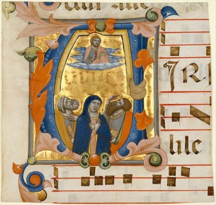 Framed Print : Ascension in an Initial V, ca. 1342-50. Creator: Niccolo di ser Sozzo Framed Print : Ascension in an Initial V, ca. 1342-50. Creator: Niccolo di ser Sozzo