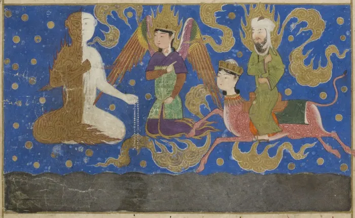 Framed Print : Ascent of Muhammad to Heaven. From Miraj Nameh, 1436. Creator: Anonymous Framed Print : Ascent of Muhammad to Heaven. From Miraj Nameh, 1436. Creator: Anonymous