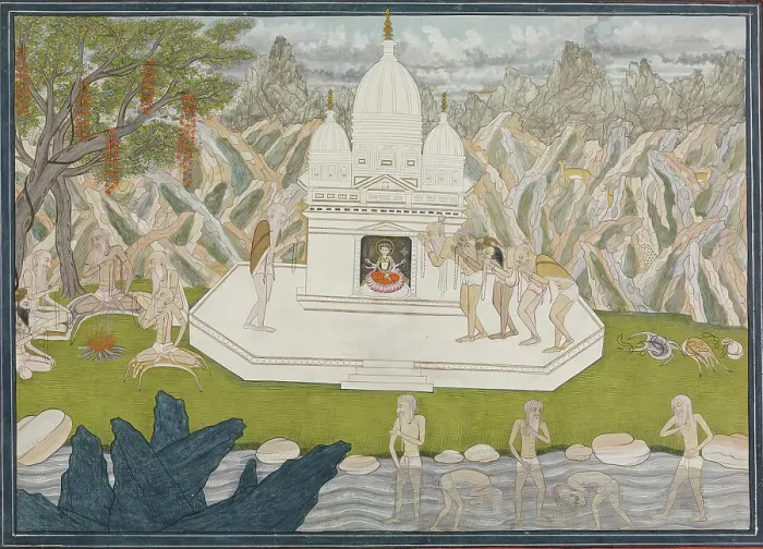 Framed Print : Ascetics before the Shrine of the Goddess, page from a dispersed series of the... early 19th cent. Creator: Unknown Framed Print : Ascetics before the Shrine of the Goddess, page from a dispersed series of the... early 19th cent. Creator: Unknown