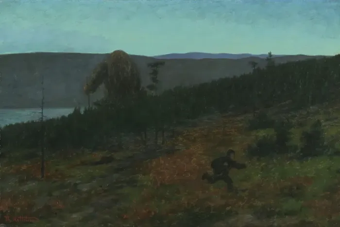 Framed Print : The Ash Lad and the Troll; For Soria Moria Palace, series consisting of twelve... 1900. Creator: Theodor Kittelsen Framed Print : The Ash Lad and the Troll; For Soria Moria Palace, series consisting of twelve... 1900. Creator: Theodor Kittelsen