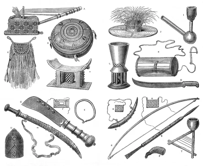 Framed Print : Ashantee implements, 1873. Creator: Unknown Framed Print : Ashantee implements, 1873. Creator: Unknown