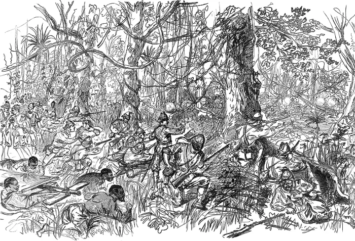 Framed Print : The Ashantee War: advancing on Coomassie, facsimile of a sketch by our special artist, 1874. Creator: Unknown Framed Print : The Ashantee War: advancing on Coomassie, facsimile of a sketch by our special artist, 1874. Creator: Unknown