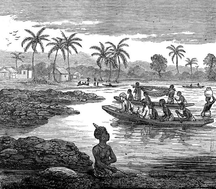 Framed Print : The Ashantee War: our artist crossing the Sweet River, near Elmina, 1874. Creators: Unknown, Melton Prior Framed Print : The Ashantee War: our artist crossing the Sweet River, near Elmina, 1874. Creators: Unknown, Melton Prior