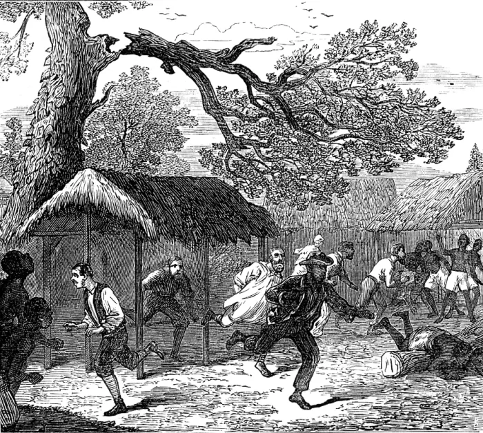 Framed Print : The Ashantee War: fall of a tree in camp, 1874. Creator: Unknown Framed Print : The Ashantee War: fall of a tree in camp, 1874. Creator: Unknown