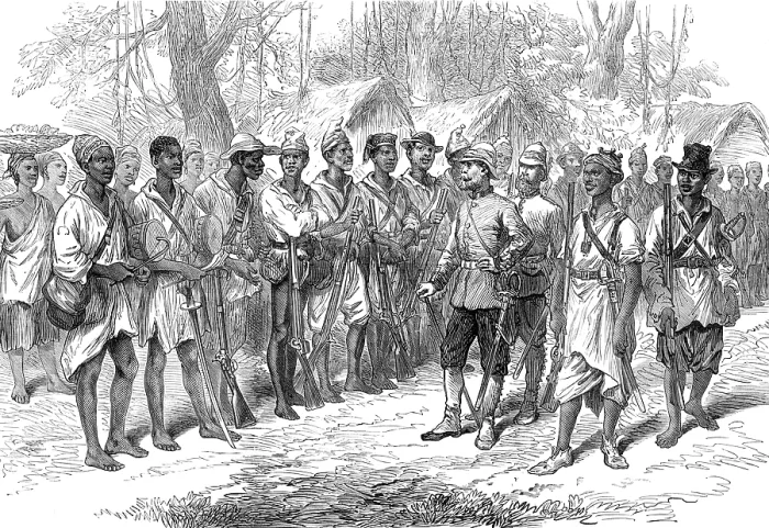 Framed Print : The Ashantee War: inspecting Kossohs at Prah-Su, from a sketch by our special artist, 1874. Creator: Unknown Framed Print : The Ashantee War: inspecting Kossohs at Prah-Su, from a sketch by our special artist, 1874. Creator: Unknown