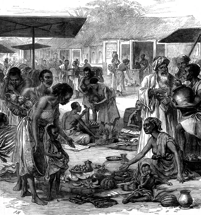 Framed Print : The Ashantee War: the market-place at Coomassie, 1873. Creator: Unknown Framed Print : The Ashantee War: the market-place at Coomassie, 1873. Creator: Unknown