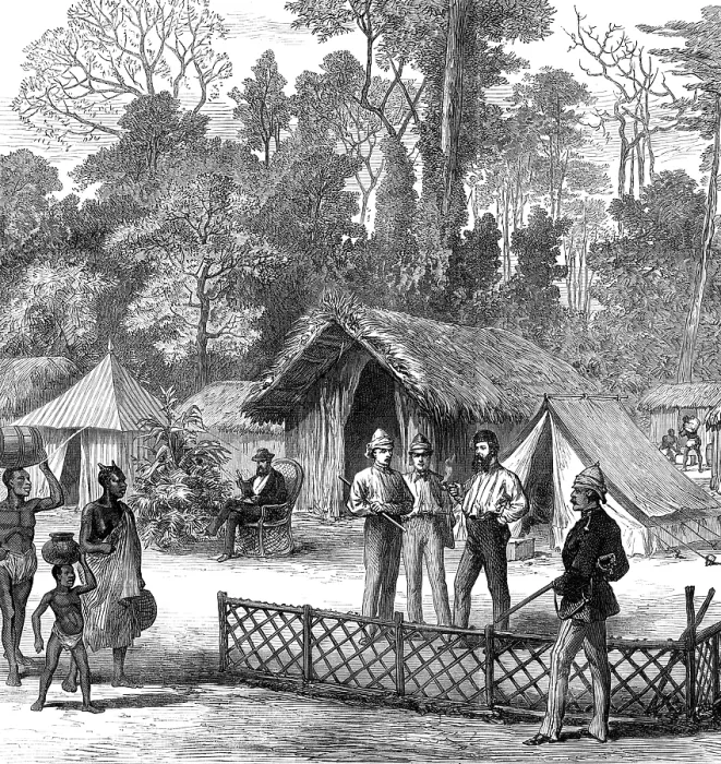 Framed Print : The Ashantee War: newspaper correspondents quarters in the camp at Prah-Su, 1874. Creator: Unknown. The Ashantee War: newspaper correspondents quarters in the camp at Prah-Su, 1874. Creator: Unknown Framed Print : The Ashantee War: newspaper correspondents quarters in the camp at Prah-Su, 1874. Creator: Unknown. The Ashantee War: newspaper correspondents quarters in the camp at Prah-Su, 1874. Creator: Unknown