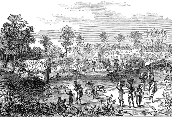 Framed Print : The Ashantee War: Yancomassie-Assin - station on the road to Coomassie... 1874. Creator: Unknown Framed Print : The Ashantee War: Yancomassie-Assin - station on the road to Coomassie... 1874. Creator: Unknown