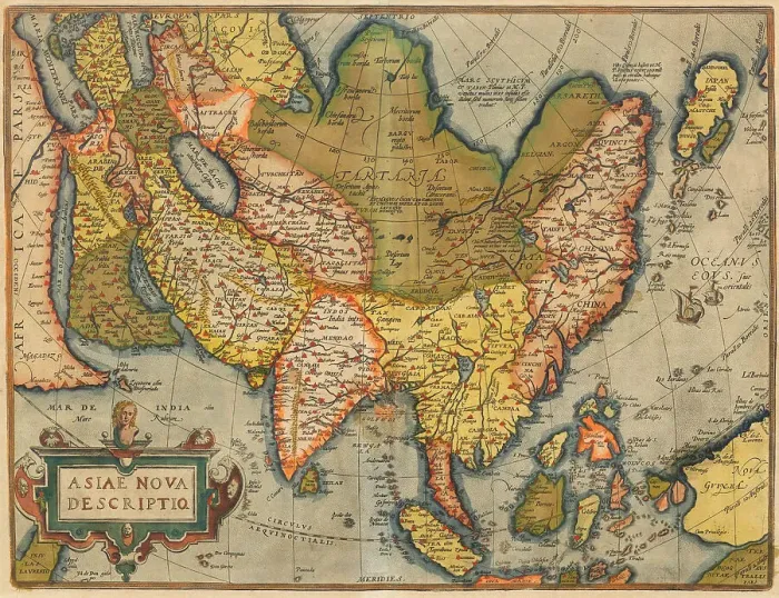 Framed Print : Asiae Nova Descriptio. From Theatrum Orbis Terrarum, 1572. Creator: Ortelius, Abraham (1527-1598) Framed Print : Asiae Nova Descriptio. From Theatrum Orbis Terrarum, 1572. Creator: Ortelius, Abraham (1527-1598)
