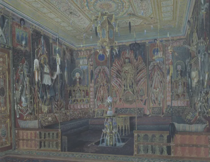Framed Print : The Asiatic (Turkish) room in the Great Palais in Tsarskoye Selo. Artist: Premazzi, Ludwig (Luigi) (1814-1891) Framed Print : The Asiatic (Turkish) room in the Great Palais in Tsarskoye Selo. Artist: Premazzi, Ludwig (Luigi) (1814-1891)