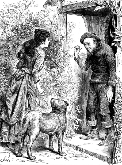 Framed Print : She asked Peter, who only shook his head and pointed within, 1890. Creator: R. Taylor Framed Print : She asked Peter, who only shook his head and pointed within, 1890. Creator: R. Taylor