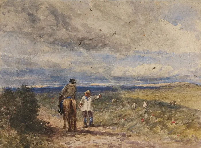 Framed Print : Asking the Way, 1845-55. Creator: David Cox the Elder Framed Print : Asking the Way, 1845-55. Creator: David Cox the Elder