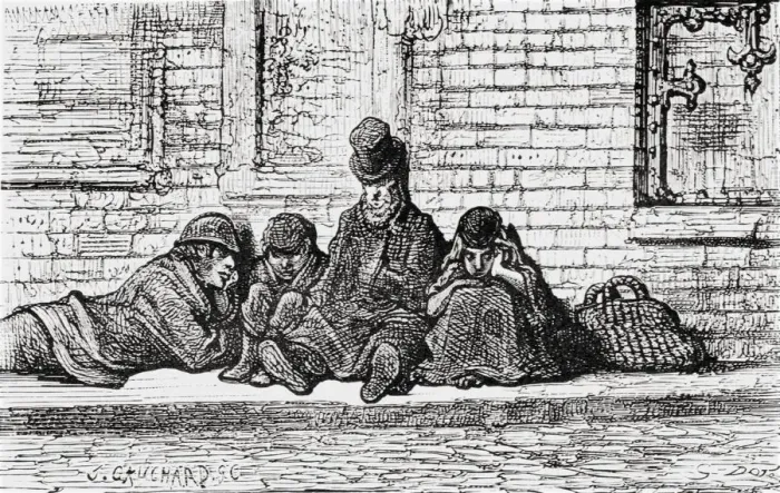 Framed Print : Asleep in the Streets, 1872. Creator: Gustave Doré Framed Print : Asleep in the Streets, 1872. Creator: Gustave Doré