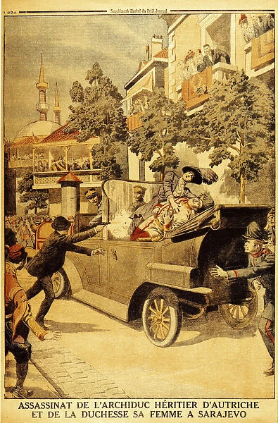 The Assassination of Archduke Franz Ferdinand of Austria and his wife, Duchess Sophia, by Gavrilo Pr Artist: Anonymous