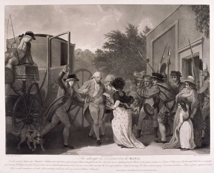 Framed Print : Assassination attempt on King George III, 1786. Artist: Francis Jukes Framed Print : Assassination attempt on King George III, 1786. Artist: Francis Jukes