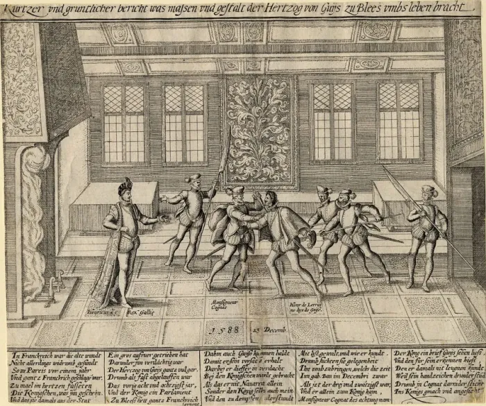 Framed Print : The Assassination of the Duke of Guise, 1588. Artist: Anonymous Framed Print : The Assassination of the Duke of Guise, 1588. Artist: Anonymous