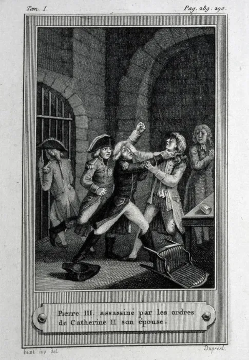 Framed Print : The Assassination of Emperor of Russia Peter III Fyodorovich on 17 July 1762. Artist: French master Framed Print : The Assassination of Emperor of Russia Peter III Fyodorovich on 17 July 1762. Artist: French master
