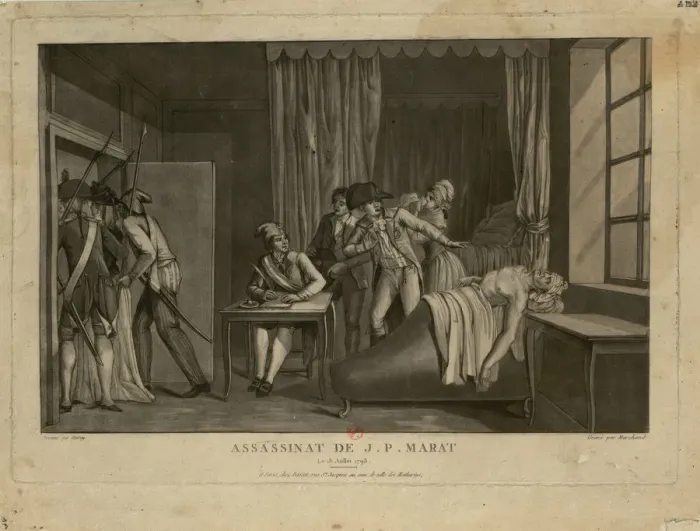 Framed Print : The Assassination of Jean-Paul Marat, 1793. Creator: Marchand, Jacques (1769-c. 1845) Framed Print : The Assassination of Jean-Paul Marat, 1793. Creator: Marchand, Jacques (1769-c. 1845)