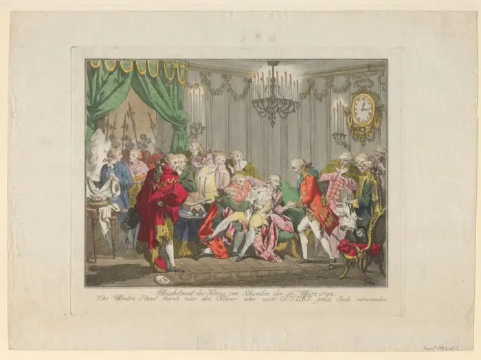Framed Print : The Assassination of King Gustav III on 16 March 1792, 1792. Artist: Anonymous Framed Print : The Assassination of King Gustav III on 16 March 1792, 1792. Artist: Anonymous