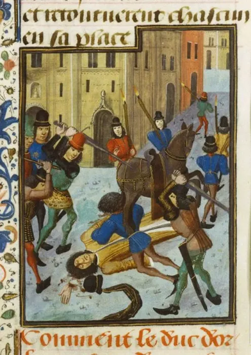 Framed Print : The Assassination of Louis I, Duke of Orleans, ca. 1470-1480. Artist: Maitre de la Chronique d Angleterre (active ca 1470-1480) Framed Print : The Assassination of Louis I, Duke of Orleans, ca. 1470-1480. Artist: Maitre de la Chronique d Angleterre (active ca 1470-1480)