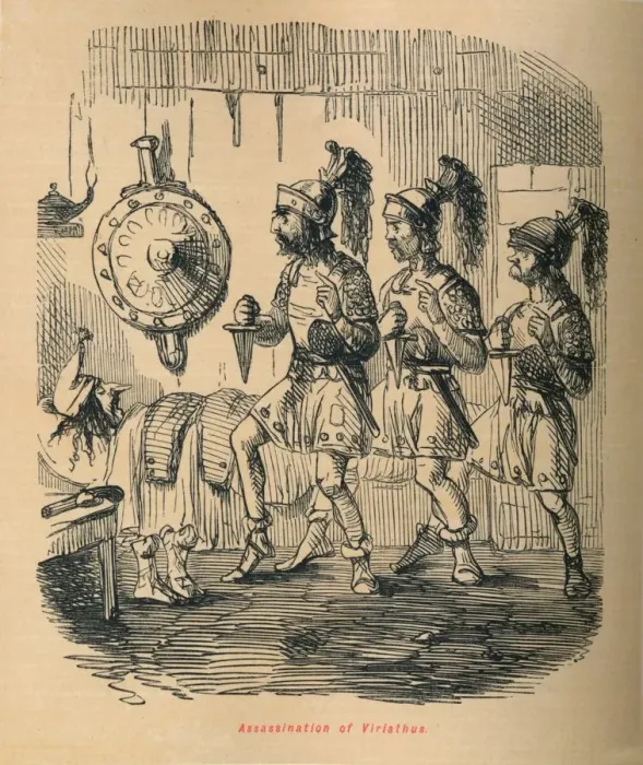 Framed Print : Assassination of Viriathus, 1852. Artist: John Leech Framed Print : Assassination of Viriathus, 1852. Artist: John Leech
