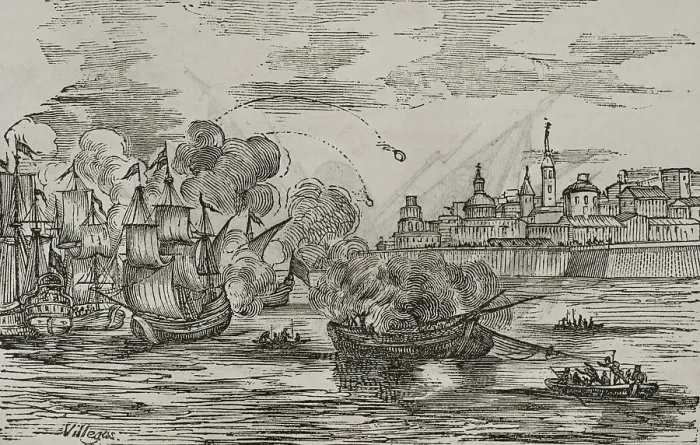 Framed Print : Assault on Cadiz, 1797, (1851). Creator: Unknown Framed Print : Assault on Cadiz, 1797, (1851). Creator: Unknown