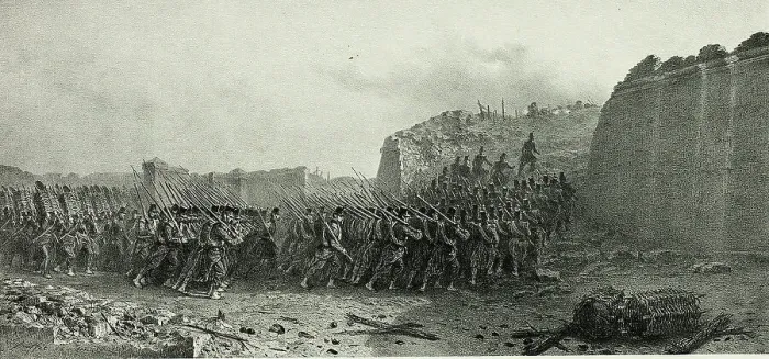 Framed Print : Assault and capture of bastion no. 6, from Souvenirs d'Italie: Expédition de Rome, 1858. Creator: Auguste Raffet Framed Print : Assault and capture of bastion no. 6, from Souvenirs d'Italie: Expédition de Rome, 1858. Creator: Auguste Raffet