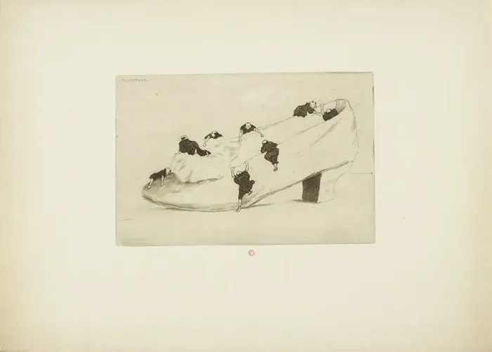 Framed Print : The Assault of the Shoe, 1888. Creator: Henri-Charles Guerard Framed Print : The Assault of the Shoe, 1888. Creator: Henri-Charles Guerard