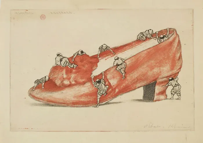Framed Print : The Assault of the Shoe, 1888. Creator: Henri-Charles Guerard Framed Print : The Assault of the Shoe, 1888. Creator: Henri-Charles Guerard
