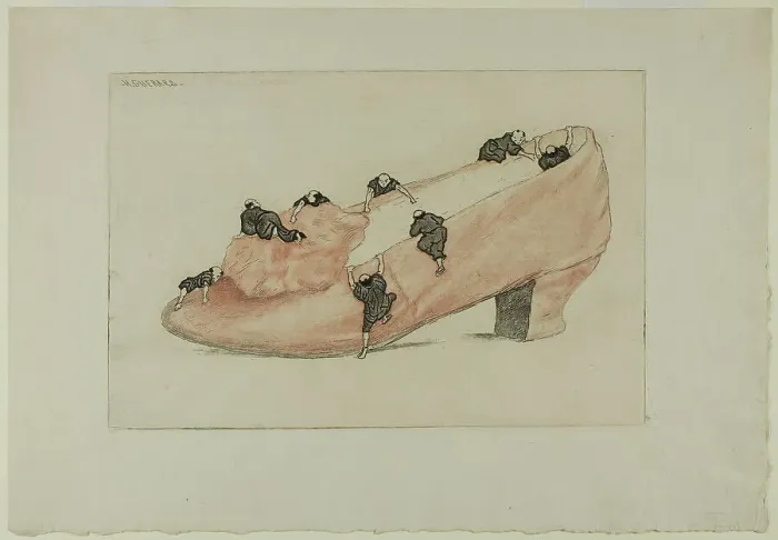 Framed Print : The Assault of the Shoe, 1888. Creator: Henri-Charles Guerard Framed Print : The Assault of the Shoe, 1888. Creator: Henri-Charles Guerard