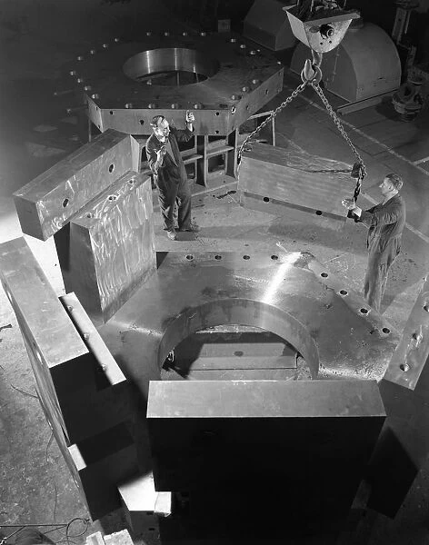 Assembling a bubble chamber at the Edgar Allen Steel Co, Sheffield, 1964. Artist