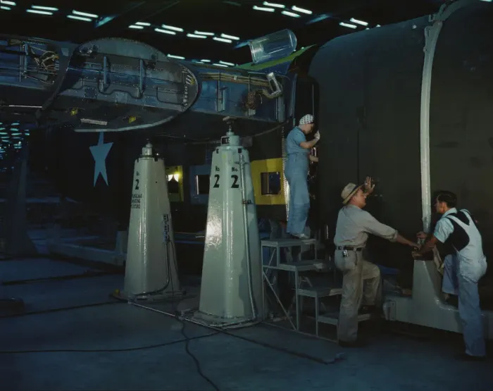 Framed Print : Assembling Liberator Bomber, Consolidated Aircraft Corp. Fort Worth, Texas, 1942. Creator: Howard Hollem Framed Print : Assembling Liberator Bomber, Consolidated Aircraft Corp. Fort Worth, Texas, 1942. Creator: Howard Hollem
