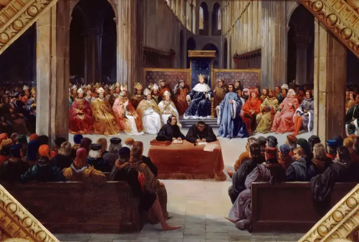 Framed Print : The assembly of the Estates-General, April 10, 1302. Artist: Alaux, Jean (1786-1864)