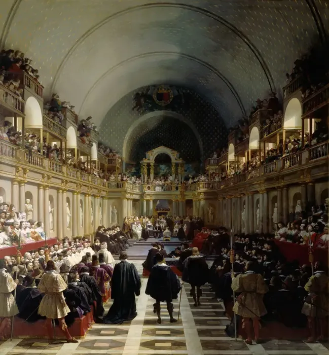Framed Print : The assembly of the Estates-General on October 27, 1614. Artist: Alaux, Jean (1786-1864) Framed Print : The assembly of the Estates-General on October 27, 1614. Artist: Alaux, Jean (1786-1864)