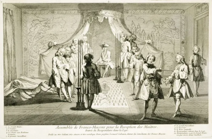 Framed Print : Assembly of Freemasons for the initiation of a Master, c1733 Framed Print : Assembly of Freemasons for the initiation of a Master, c1733