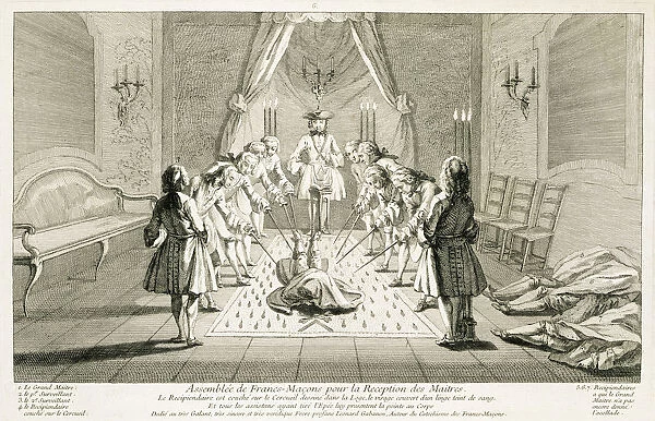 Assembly of Freemasons for the initiation of a master, c1733